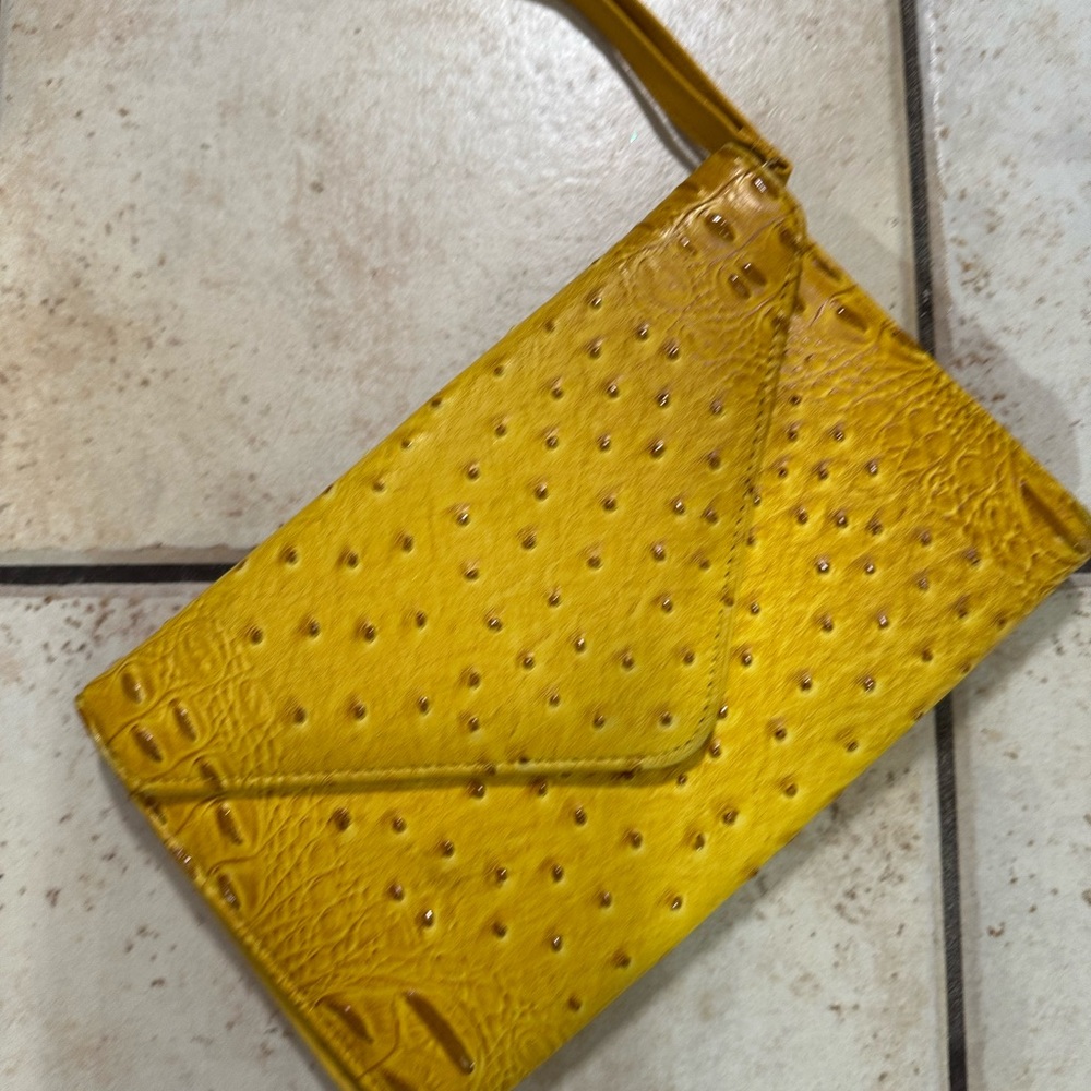Yellow Ostrich-Embossed Women's clutch